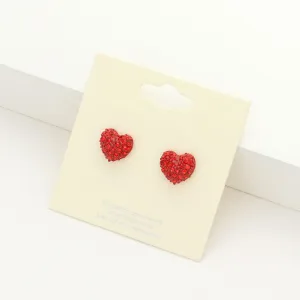 Little Girls Red Crystal Heart Stud Earrings | Small Pageant Earrings | 152203