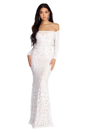 Lizzie Formal Stylish Sequin Scroll Dress