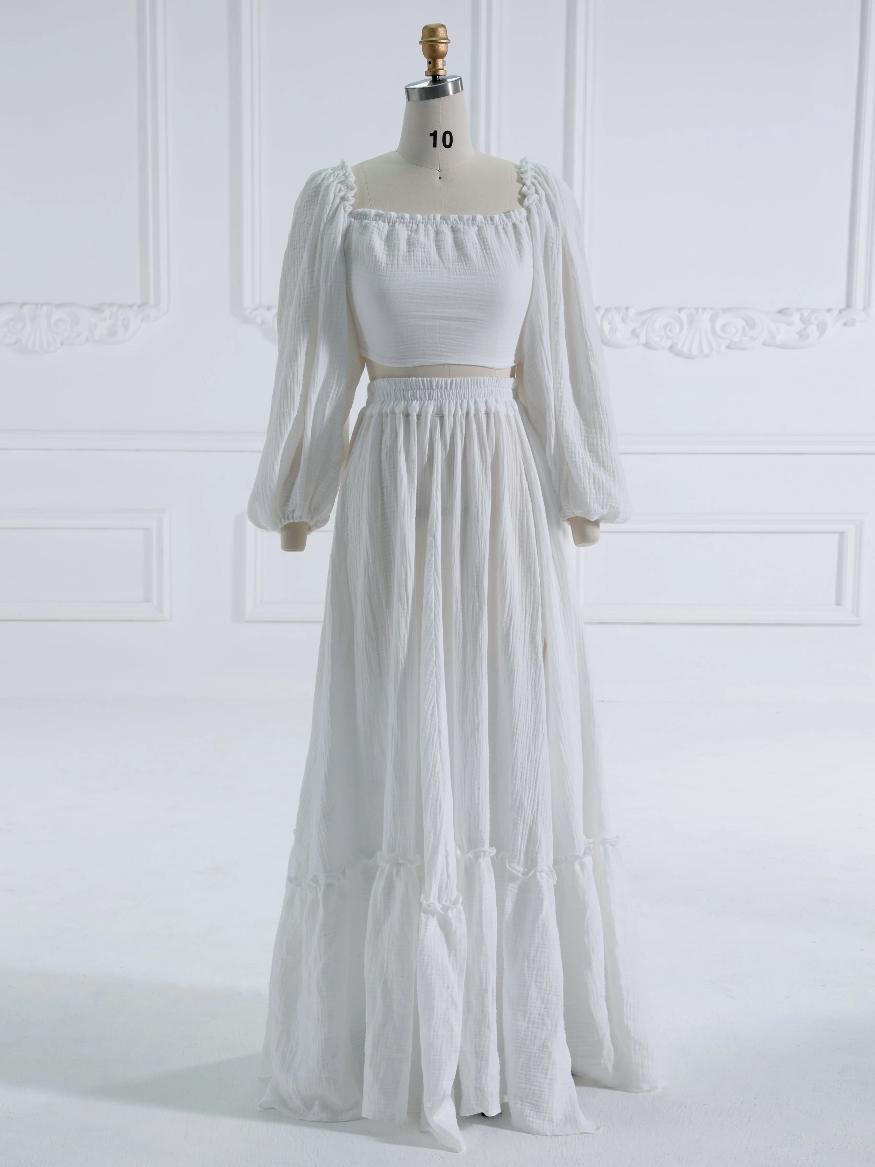 Long Sleeves Adjust Back Woman Cotton Maxi Dress Photoshoot Dresses Outfit YW231113