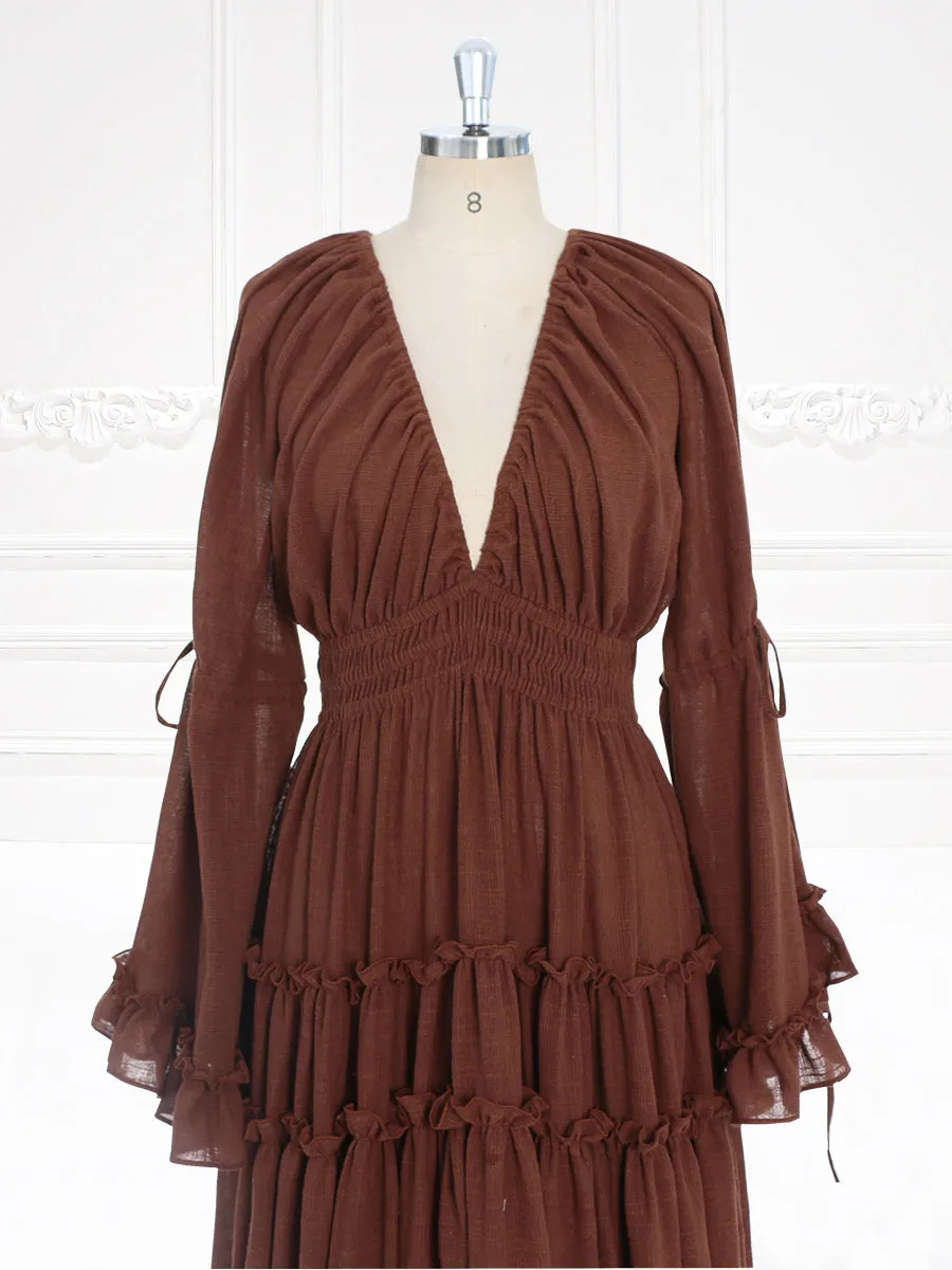 Long Sleeves Cotton Woman Maxi Dresses Side Slit Photo Shoot Dress YEWEN YW231092