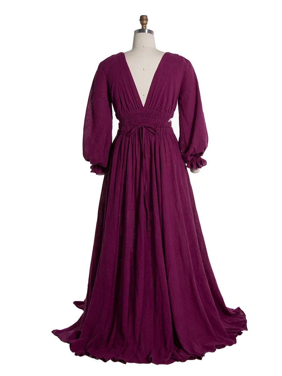 Long Sleeves Elastic Waist Boho Beach Dress Side Slit Woman Photo Shoot Dresses YW221118-1