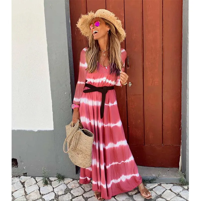 Long Sleeves V Neck Long Dresses