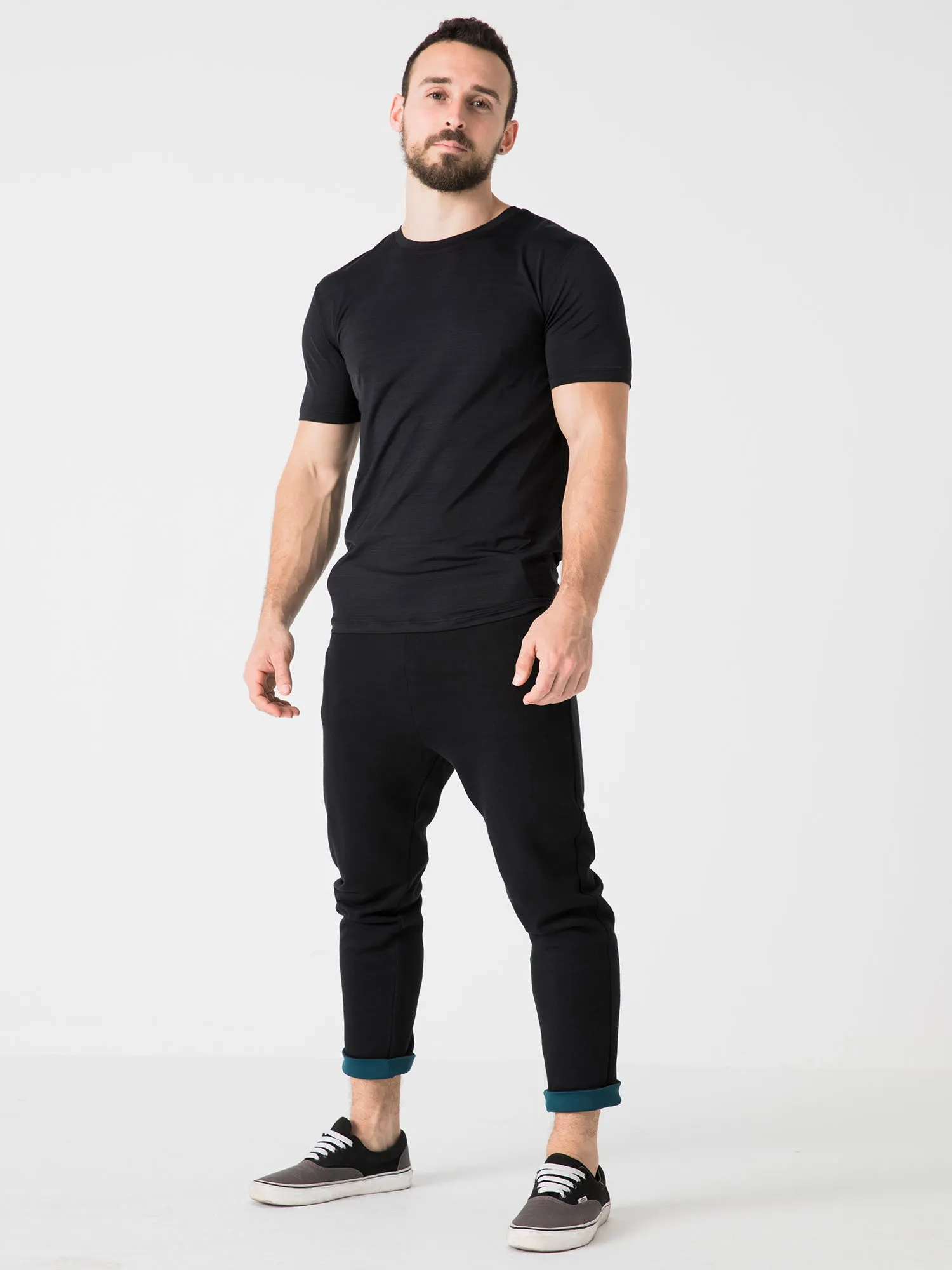 LOW RISE CUFF PANTS, BLACK