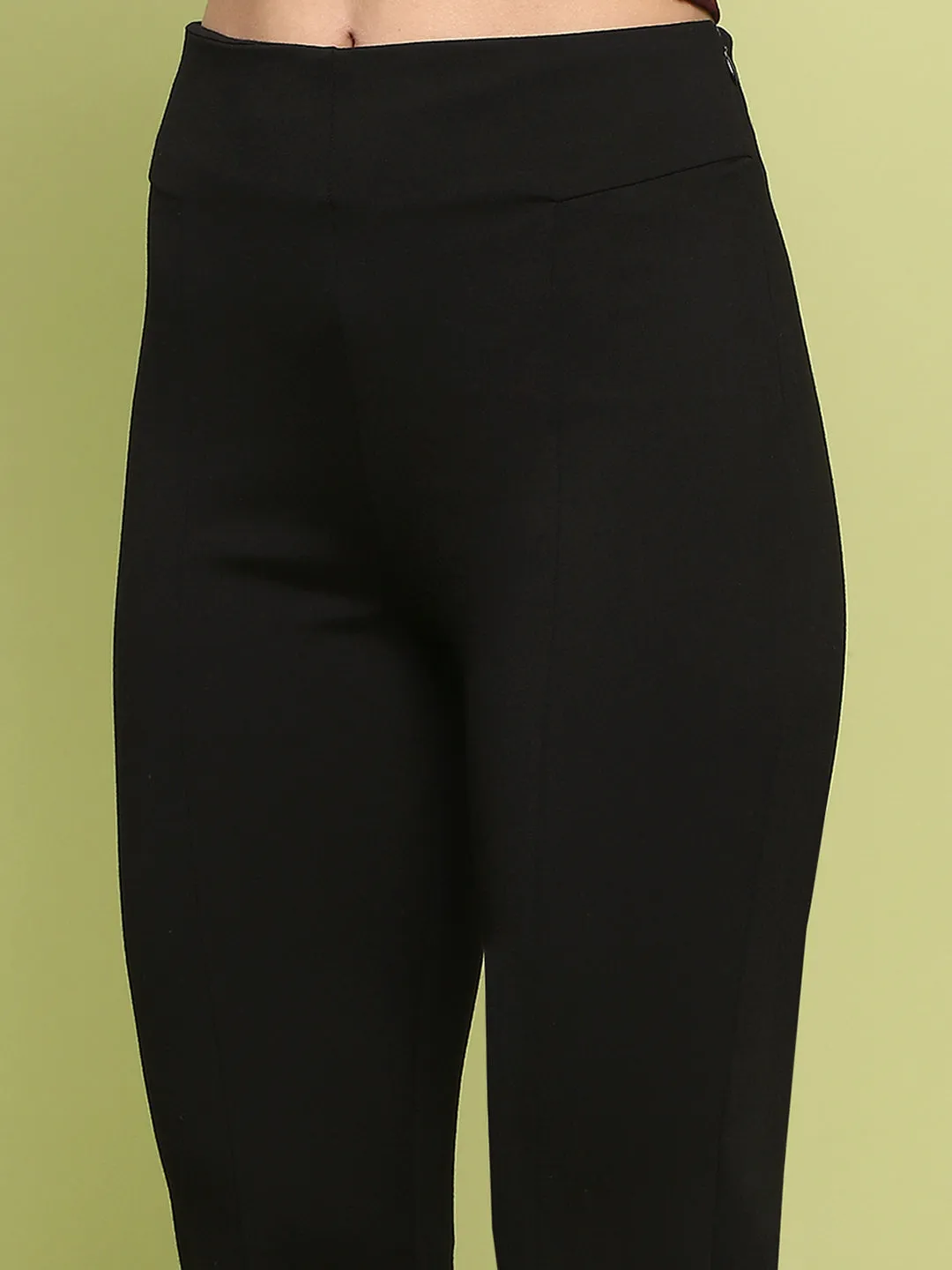 Madame Pleated Solid Black Rayon Blend Jeggings