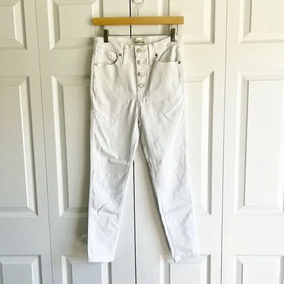 Madewell Pure White Button Front High-Rise Skinny Crop Jeans Women's Size 28