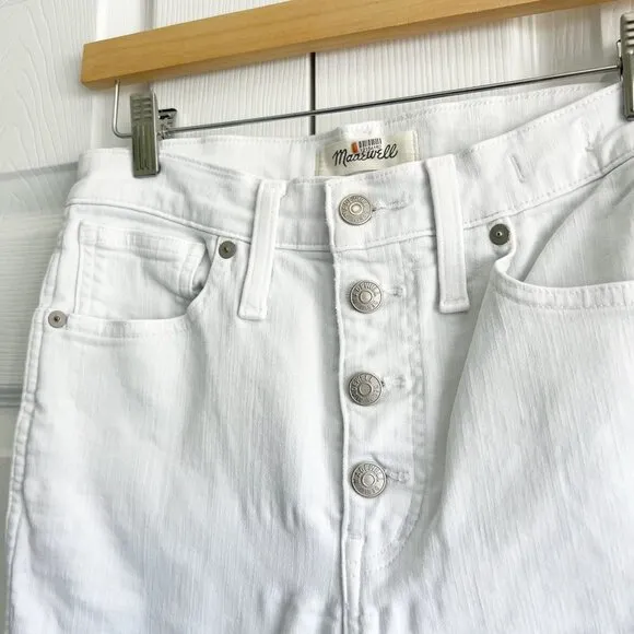 Madewell Pure White Button Front High-Rise Skinny Crop Jeans Women's Size 28