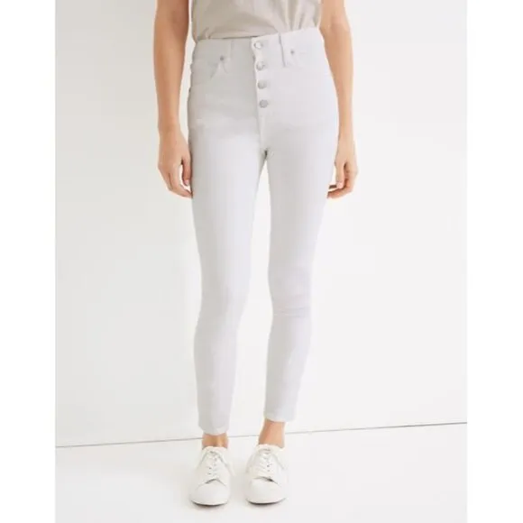 Madewell Pure White Button Front High-Rise Skinny Crop Jeans Women's Size 28