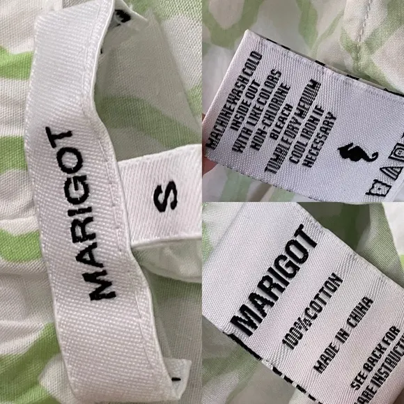 MARIGOT Cotton Pyjama Bottoms Print White Green S