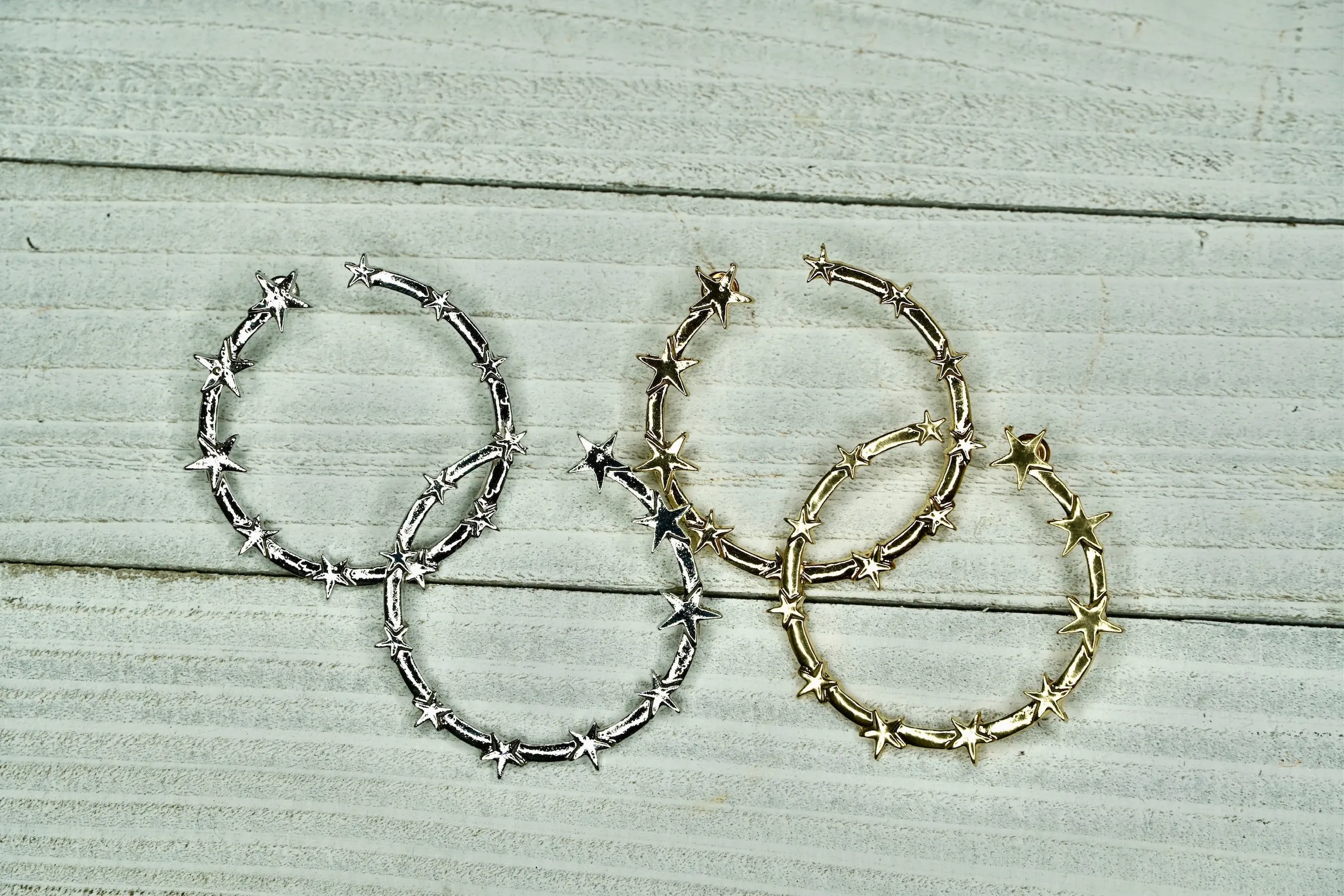 Medium Gold Plated Multi-Star Circle Push Back Earrings 200-08 | Erika Williner Designs