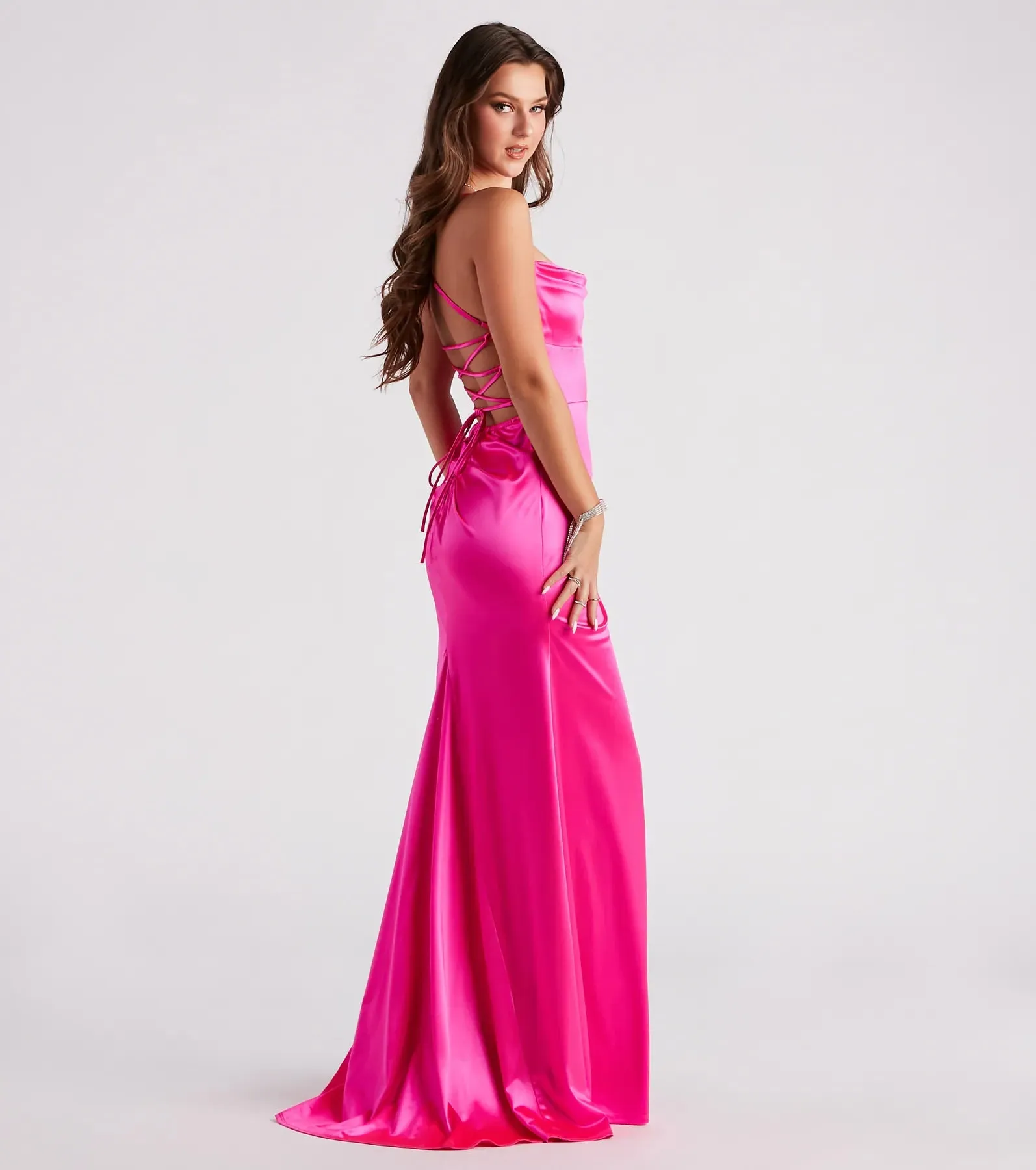 Melinda Satin Lace-Up Formal Dress