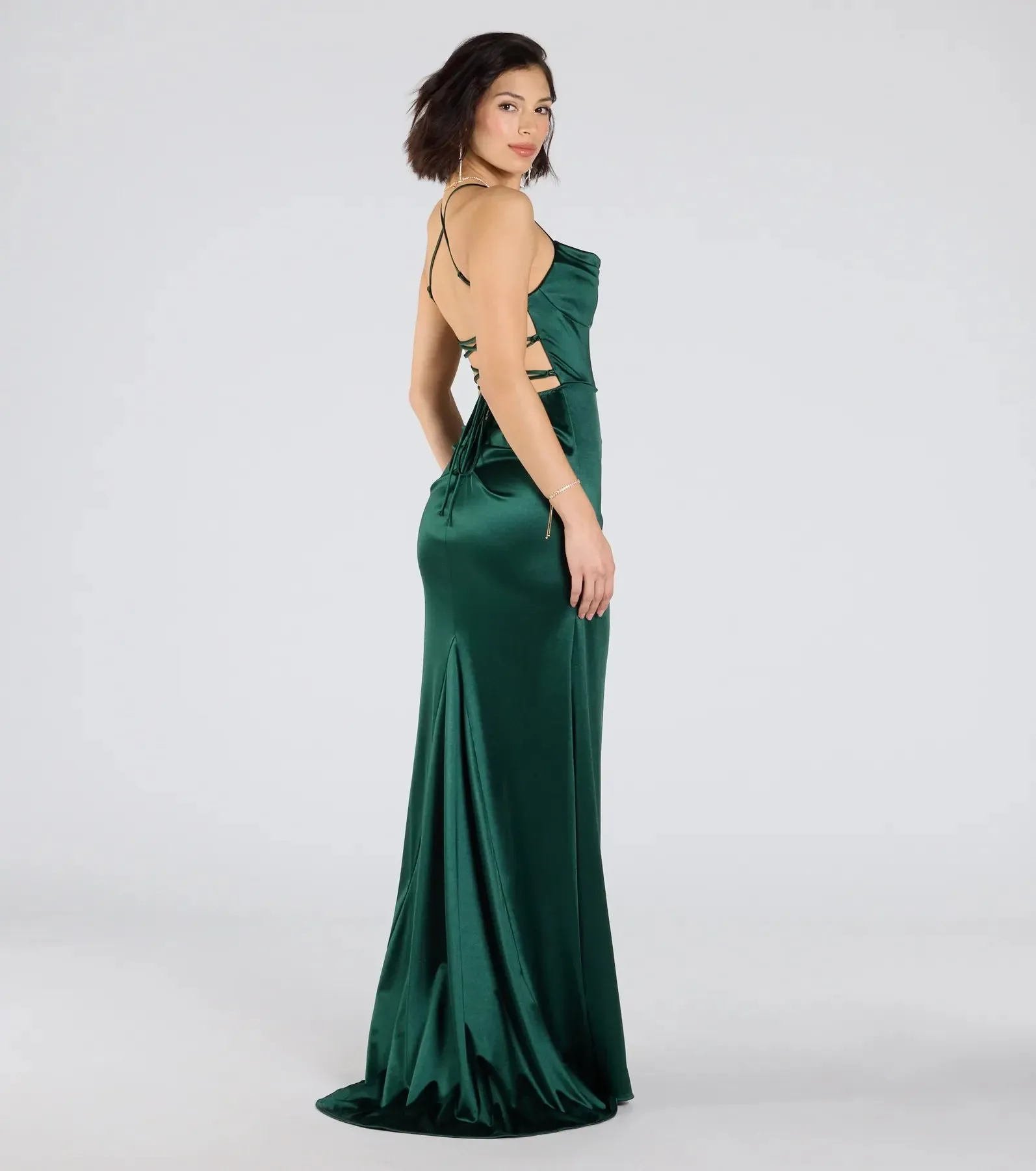 Melinda Satin Lace-Up Formal Dress