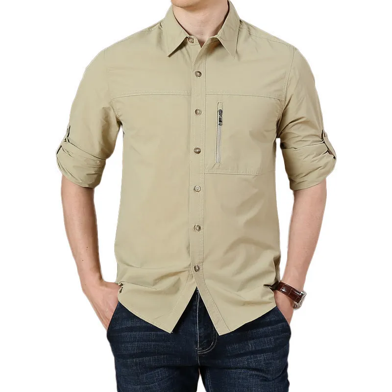 Men's Functional Long Sleeve Button-Up Shirt with Cargo Pockets