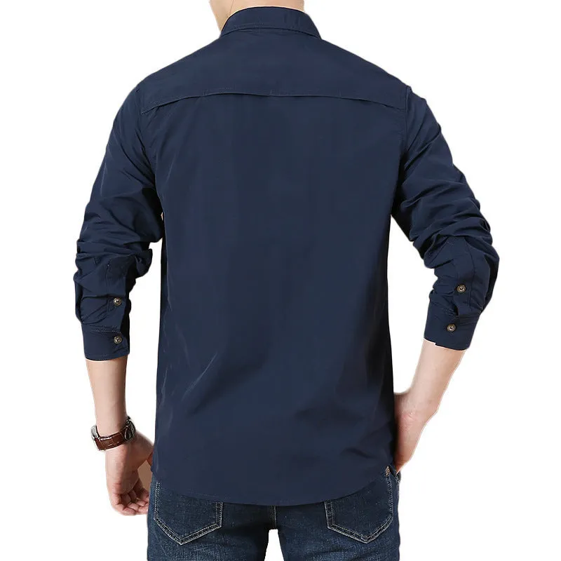 Men's Functional Long Sleeve Button-Up Shirt with Cargo Pockets