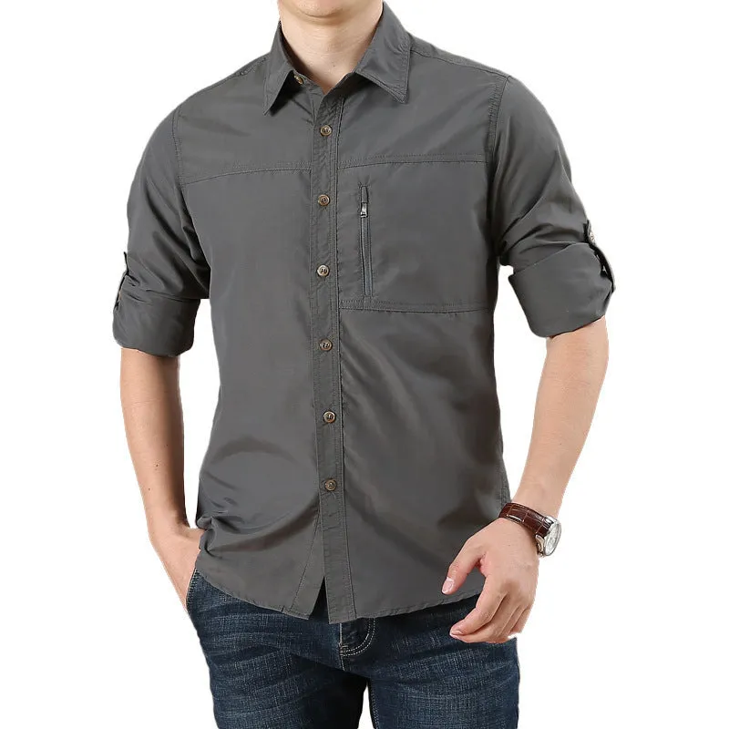 Men's Functional Long Sleeve Button-Up Shirt with Cargo Pockets