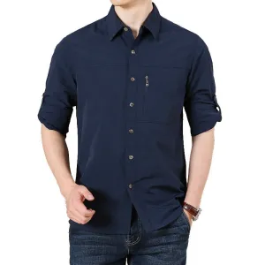 Men's Functional Long Sleeve Button-Up Shirt with Cargo Pockets
