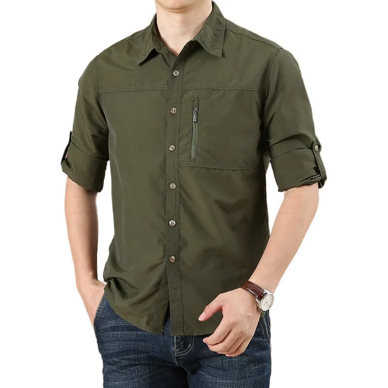 Men's Functional Long Sleeve Button-Up Shirt with Cargo Pockets