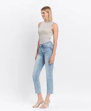 Mid Rise Crop Slim Straight Jeans