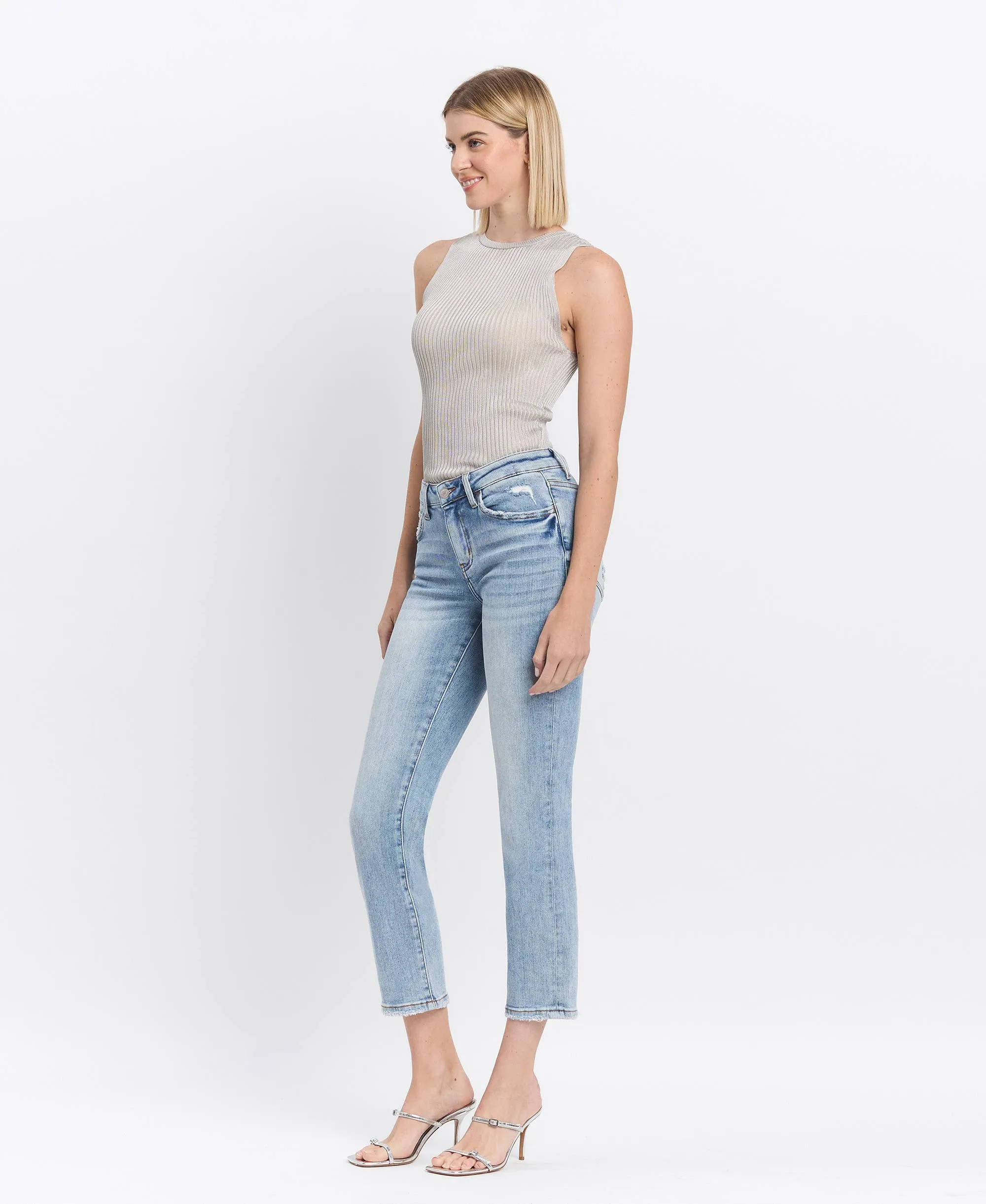 Mid Rise Crop Slim Straight Jeans
