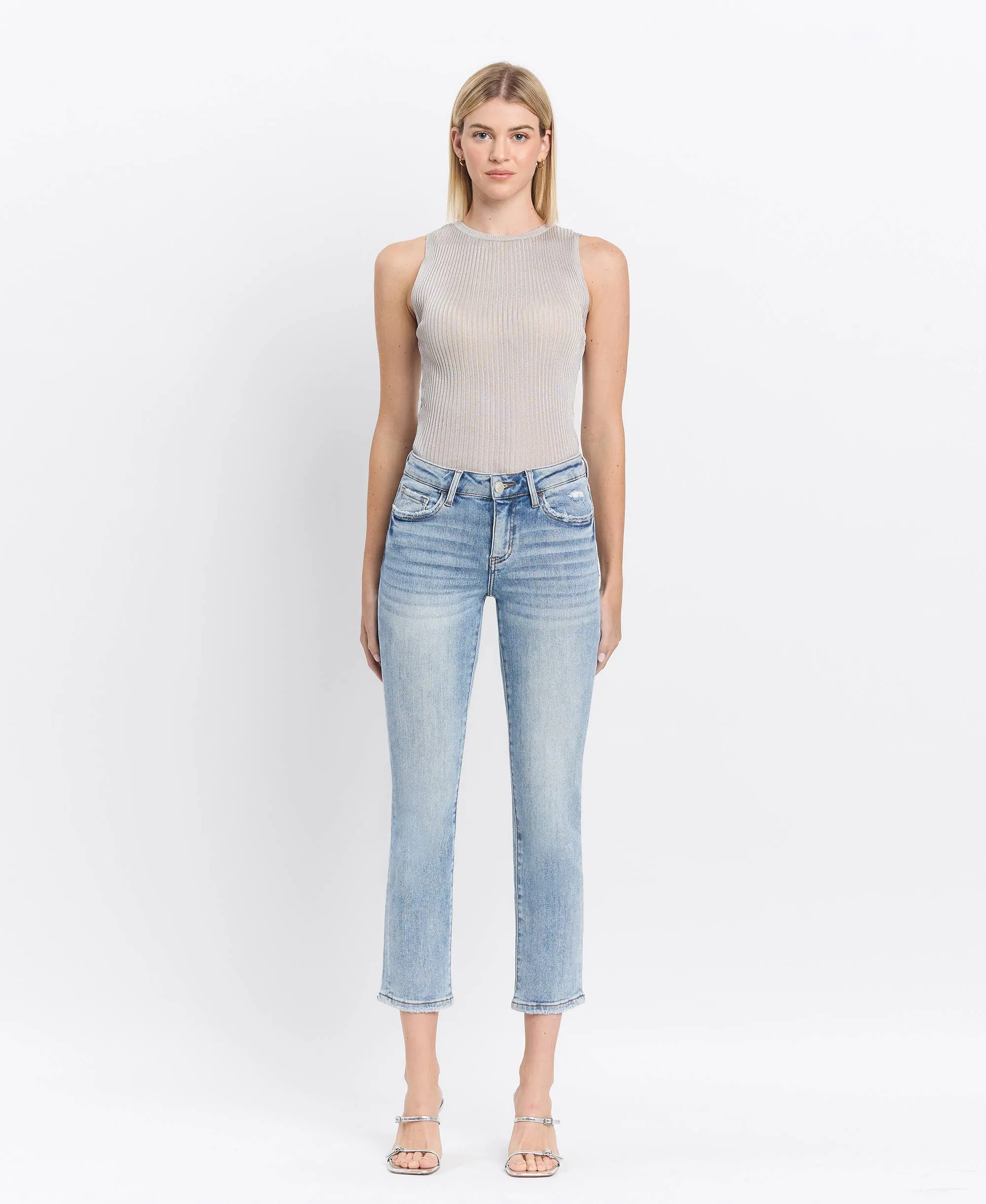 Mid Rise Crop Slim Straight Jeans
