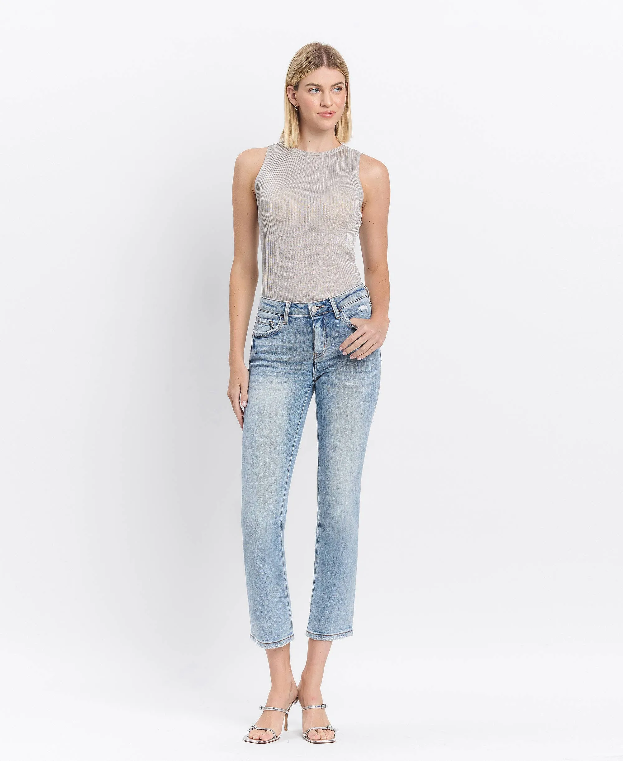 Mid Rise Crop Slim Straight Jeans