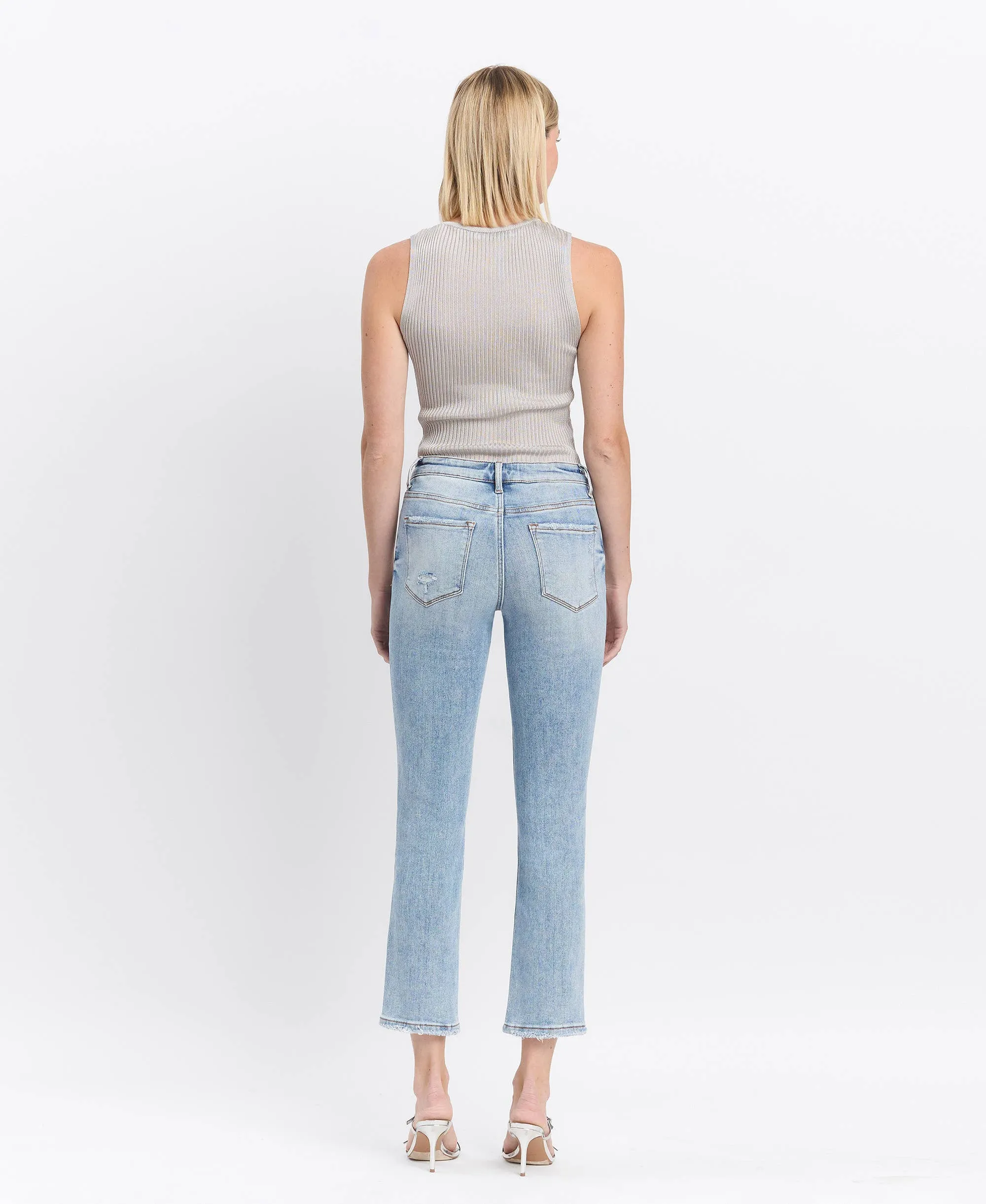 Mid Rise Crop Slim Straight Jeans