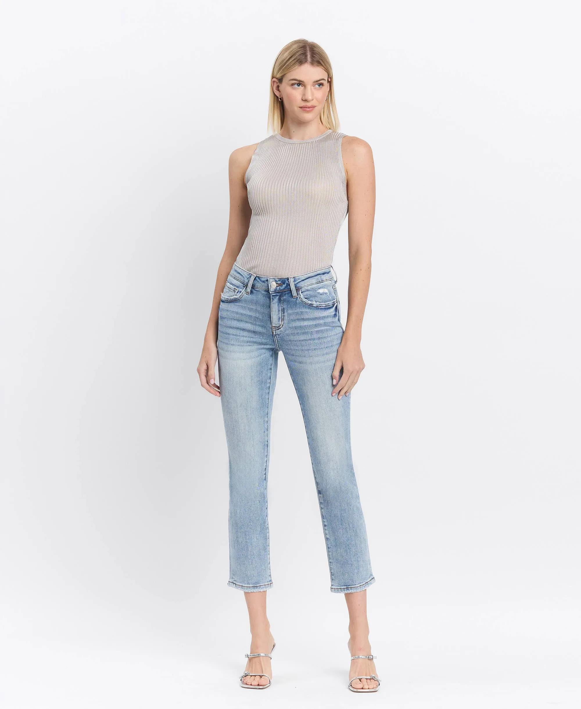 Mid Rise Crop Slim Straight Jeans