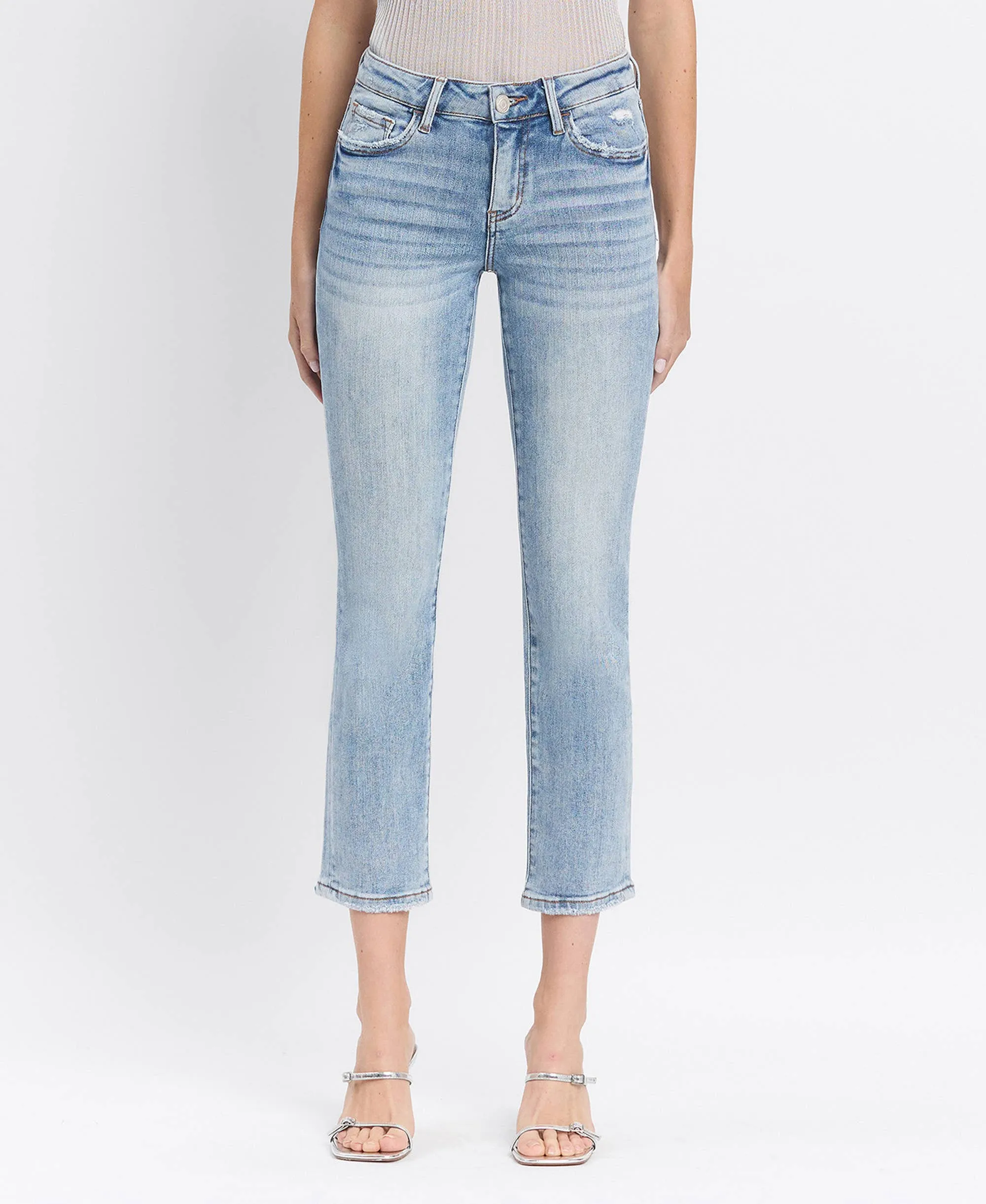 Mid Rise Crop Slim Straight Jeans