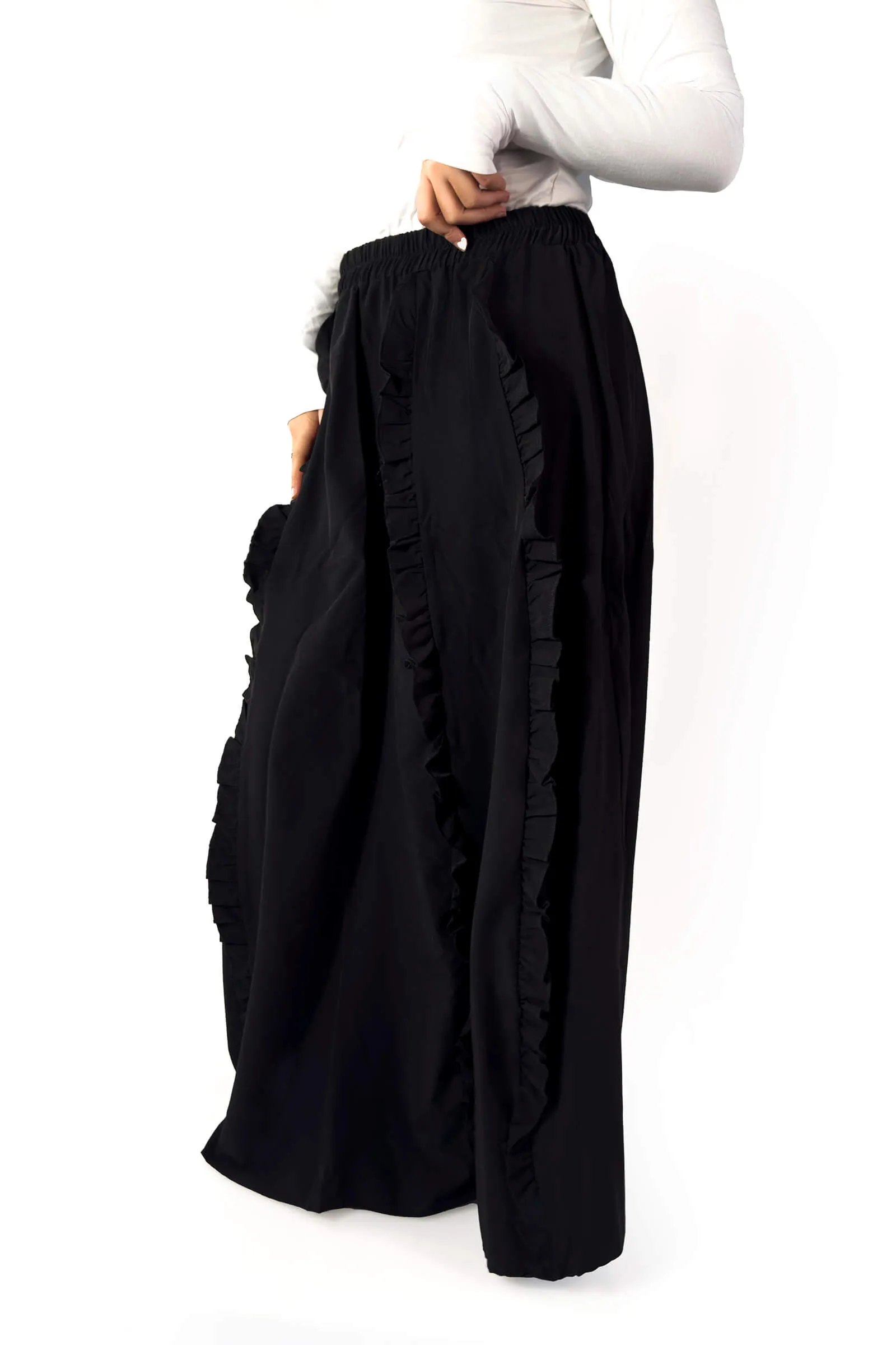 Midnight Noir Ruffle Maxi Skirt