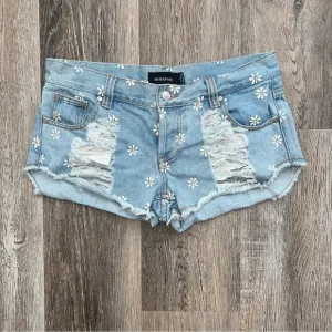 MINKPINK Sugar daisy print distressed denim shorts