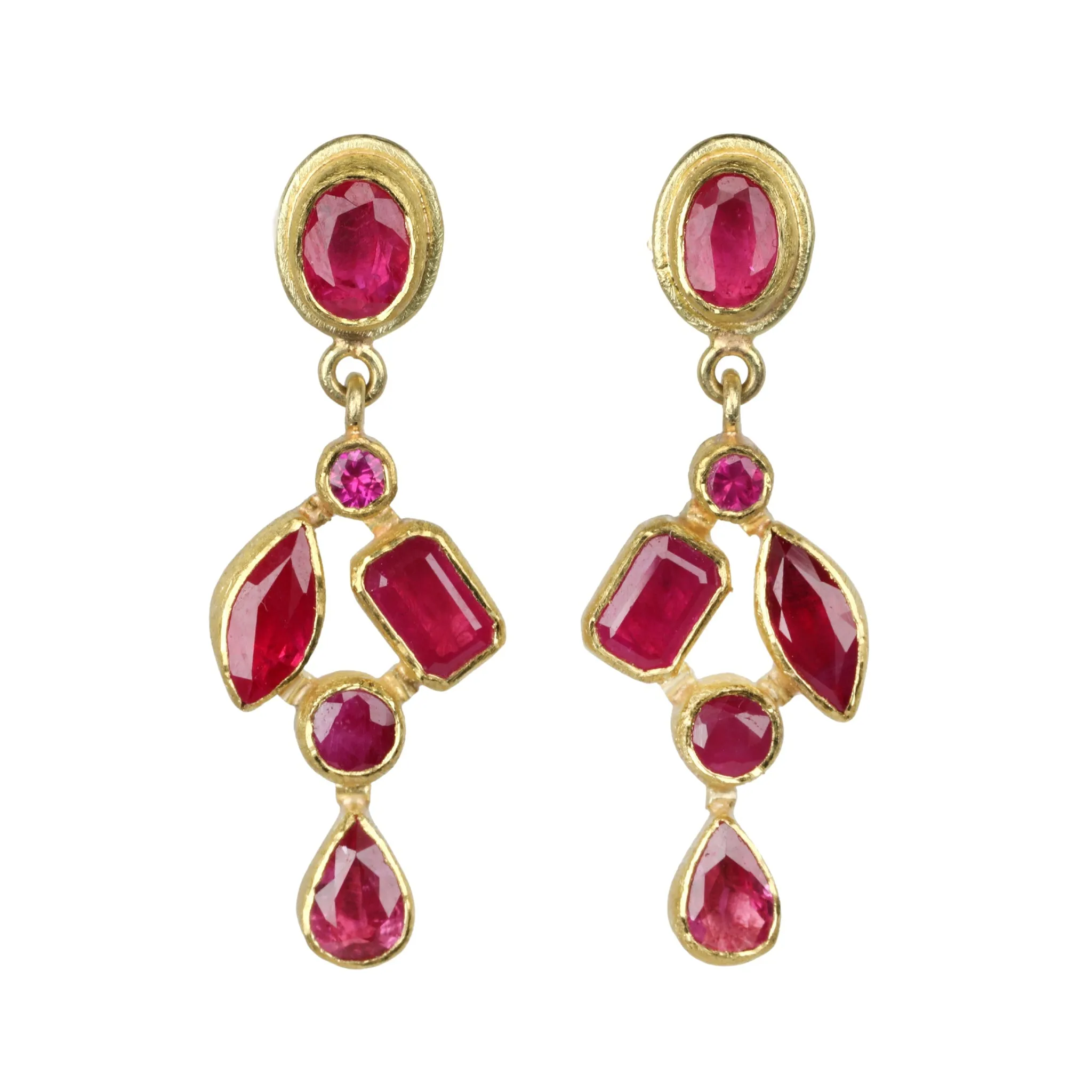 Mixed Faceted Ruby "Mosaic" Earrings