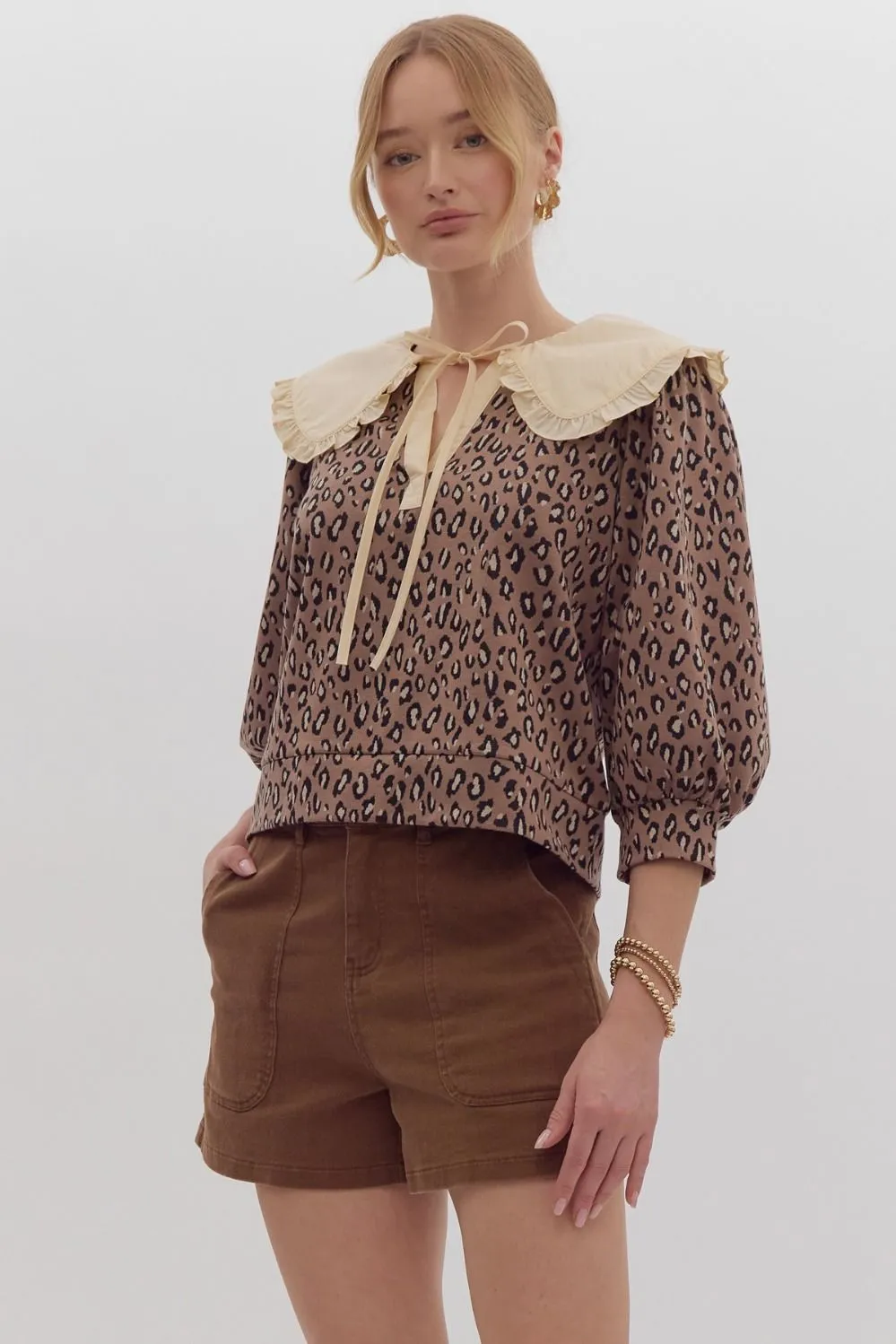 Mocha Leopard Collar Top
