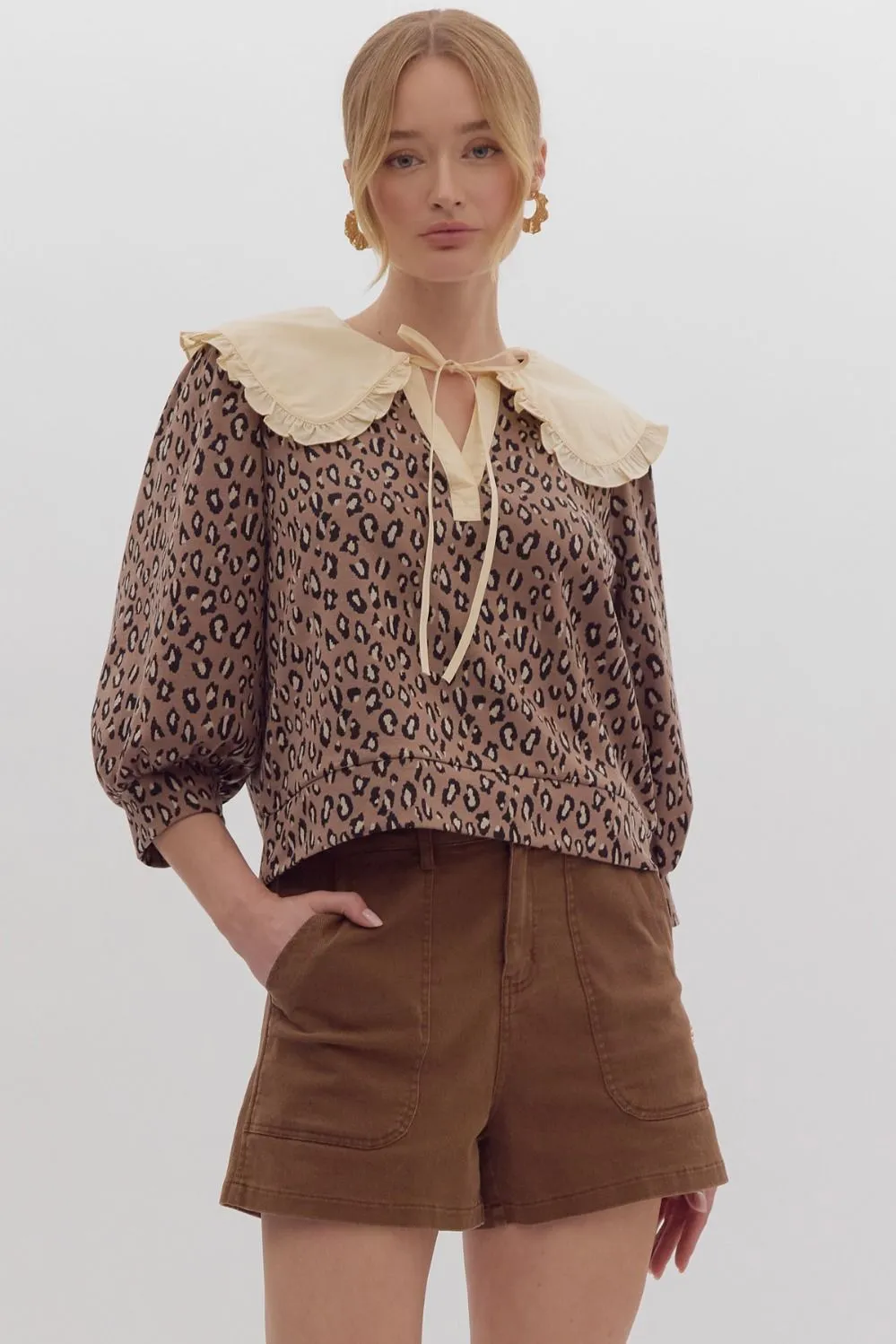 Mocha Leopard Collar Top