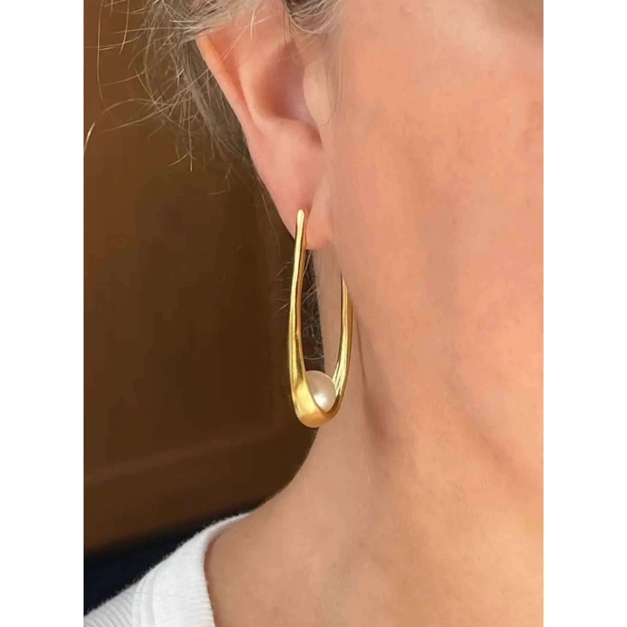 Modern Hoops And Pearl Earrings