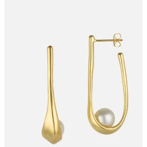 Modern Hoops And Pearl Earrings