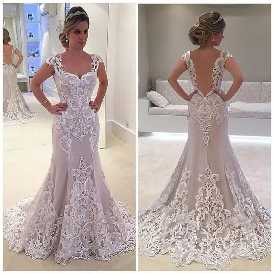 modest wedding dresses for bride lace applique mermaid cheap wedding gown vestido de novia