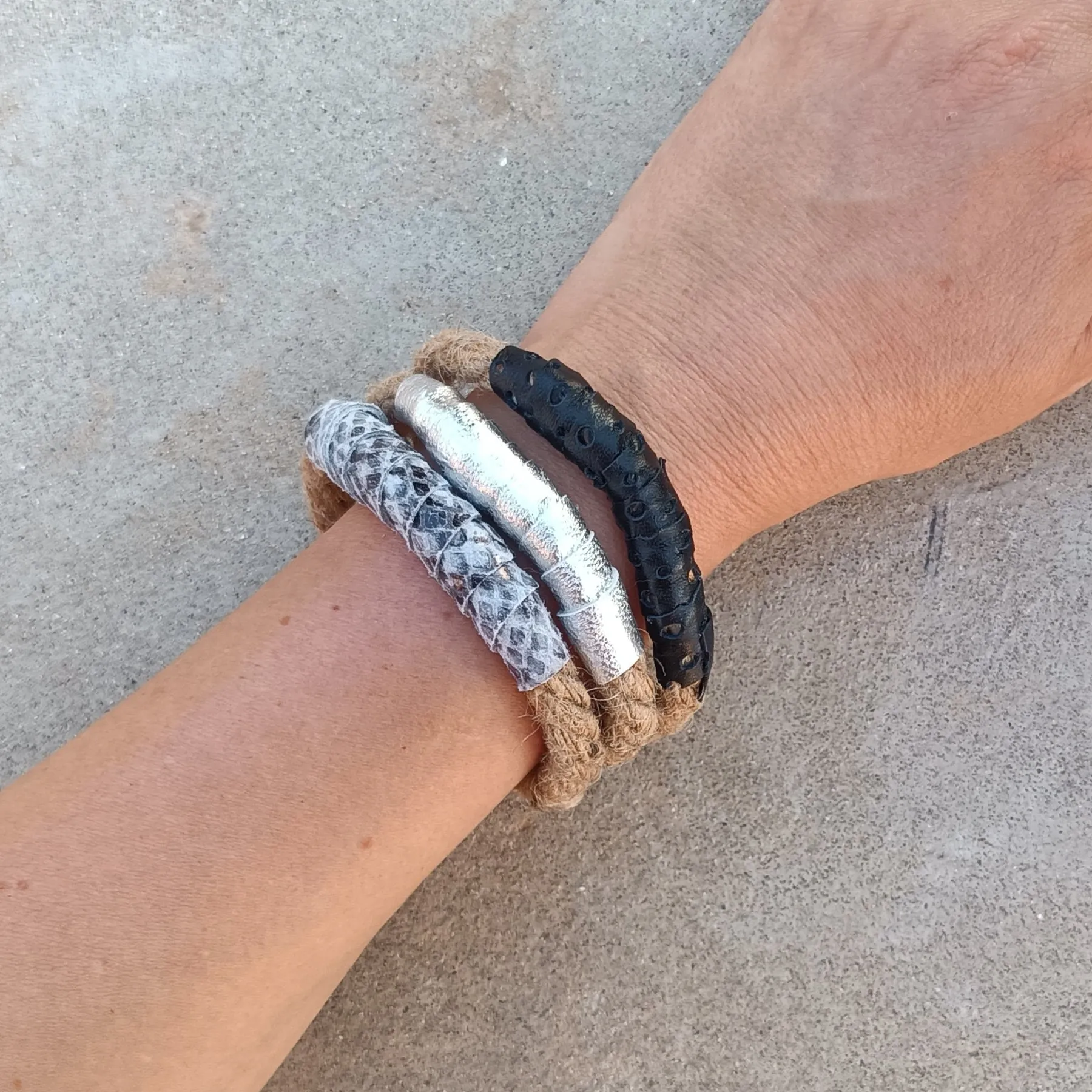 Mojo Rope and Leather Bangles - Set of 3