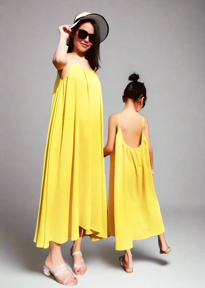 Mommy and Me Matching Yellow Sleeveless Maxi Dress  Vibrant Summer Beach Dress for Mother & Daughter