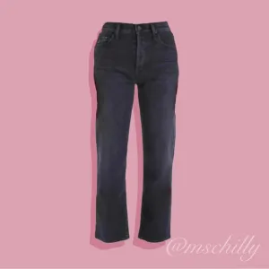 Mother Superior Jeans the Tomcat Black Denim Straight High Rise Lies 24