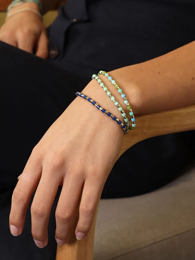 Multi Green Three Beaded Bracelet Set