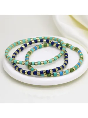 Multi Green Three Beaded Bracelet Set