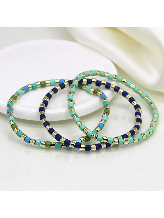 Multi Green Three Beaded Bracelet Set
