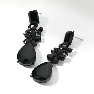 Multi Shaped Stone Jet Black Pageant Drop Earrings | Black Prom Earrings |  652849