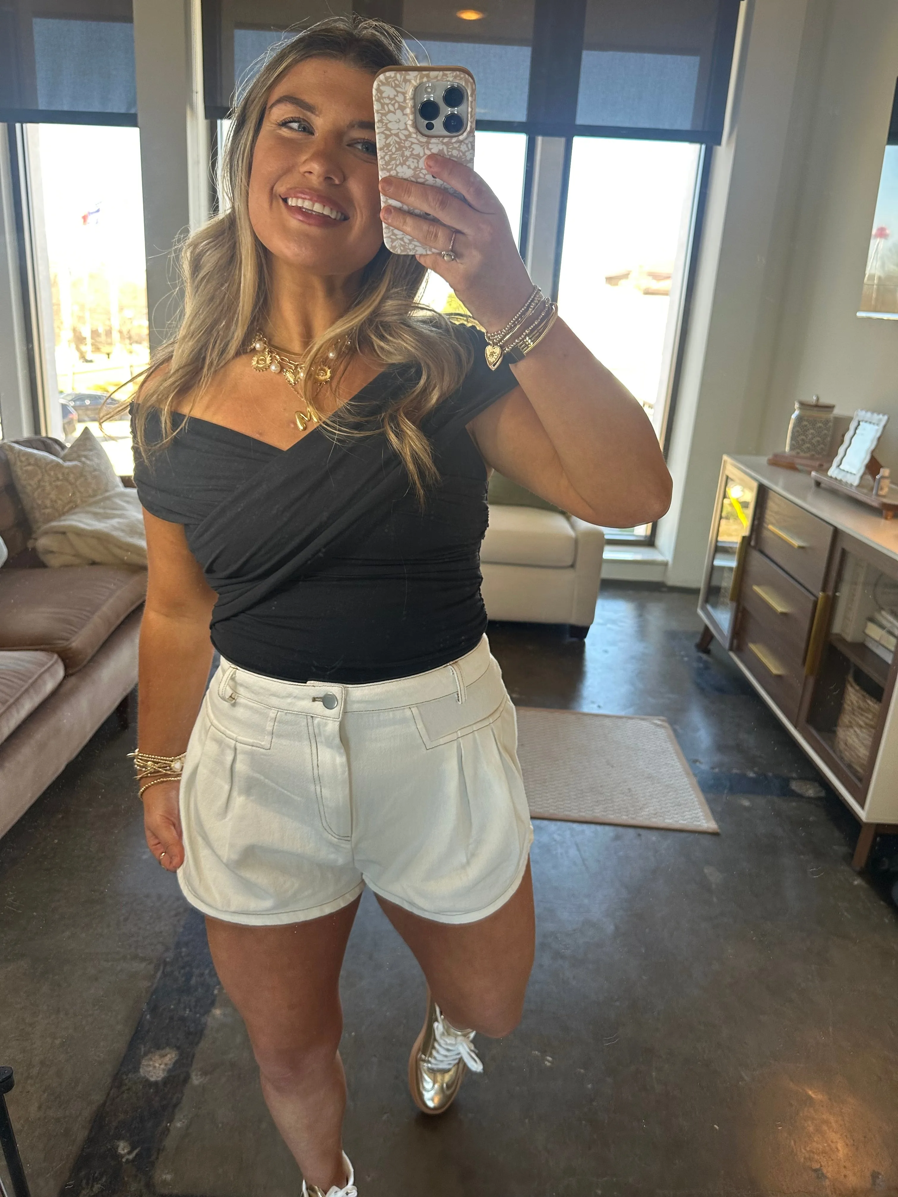 Nantucket Pleat white Denim Shorts