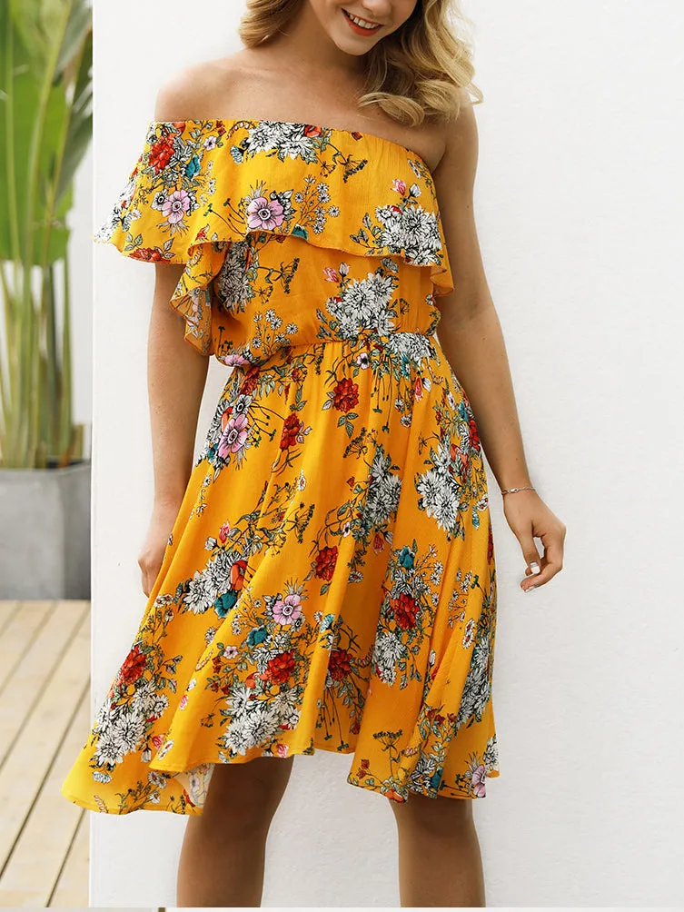 New Bohemian Printed Braised High Waist Dress