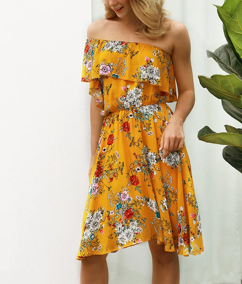 New Bohemian Printed Braised High Waist Dress