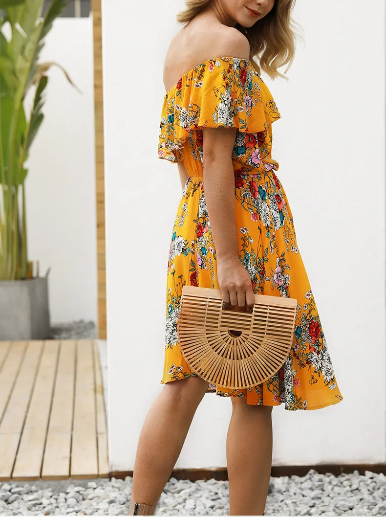 New Bohemian Printed Braised High Waist Dress