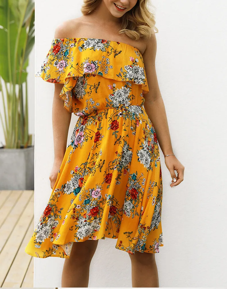 New Bohemian Printed Braised High Waist Dress