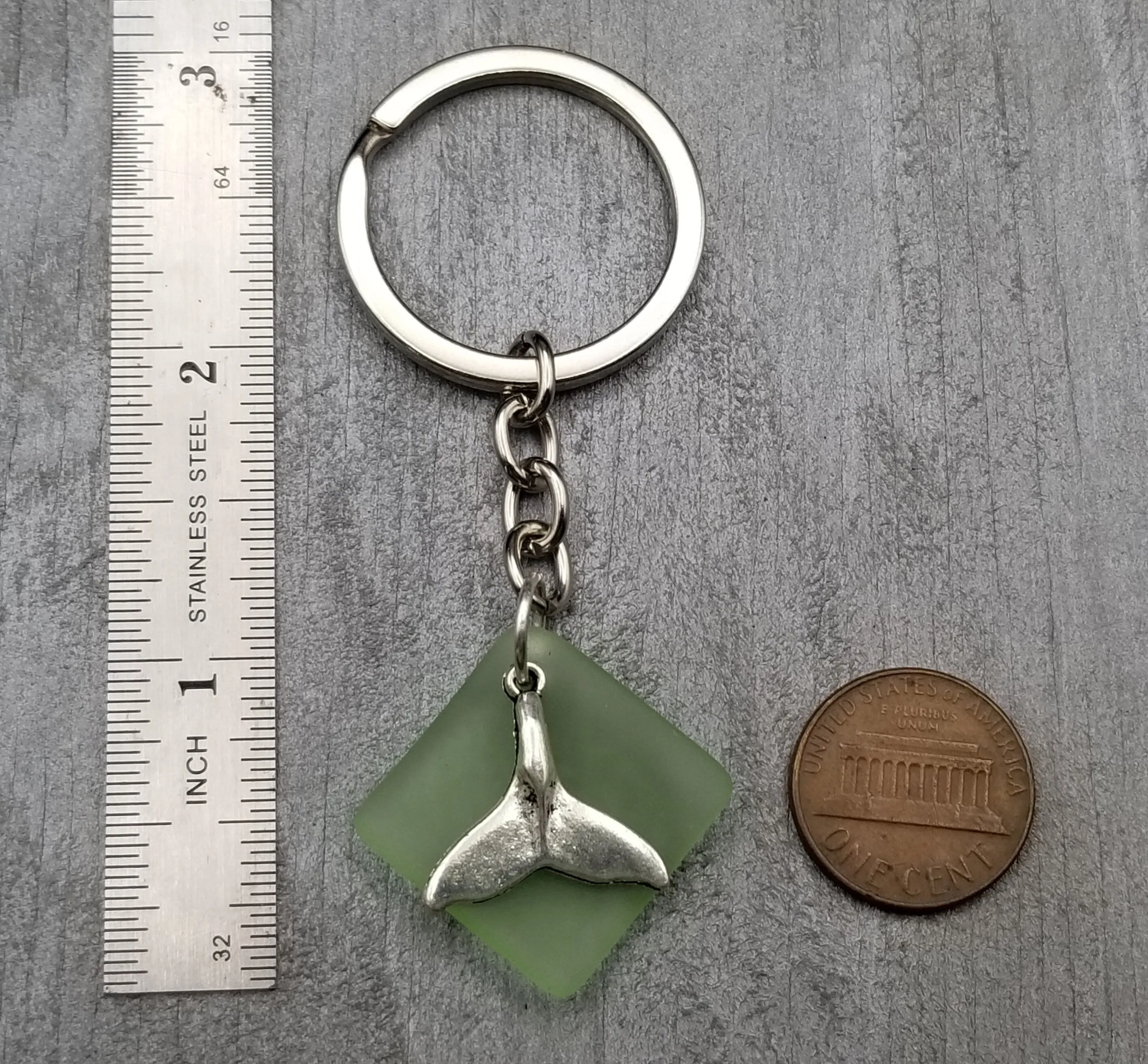 NEW Hawaiian Jewelry Sea Glass Jewelry, Sea Glass  Keychain Unisex Gift, For Men or Women, Peridot Color and Whale Tail Charm