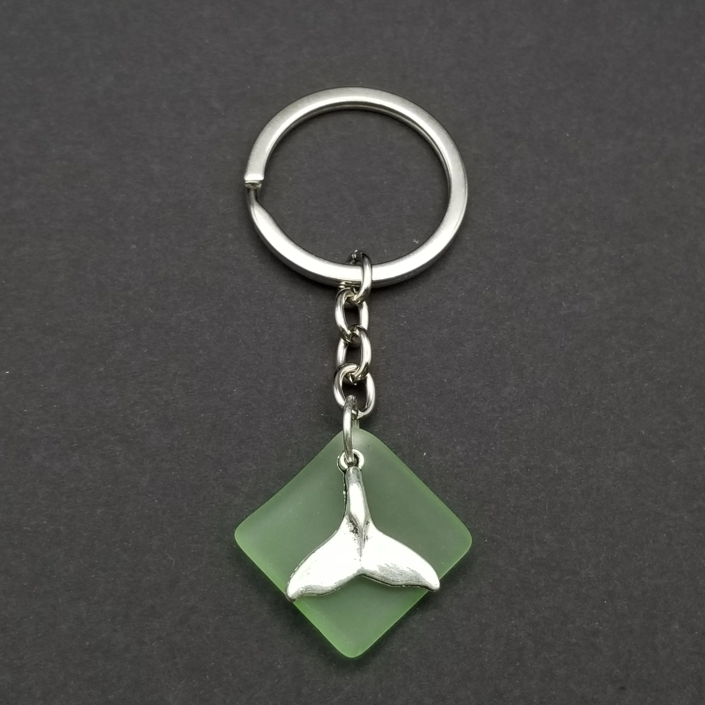 NEW Hawaiian Jewelry Sea Glass Jewelry, Sea Glass  Keychain Unisex Gift, For Men or Women, Peridot Color and Whale Tail Charm
