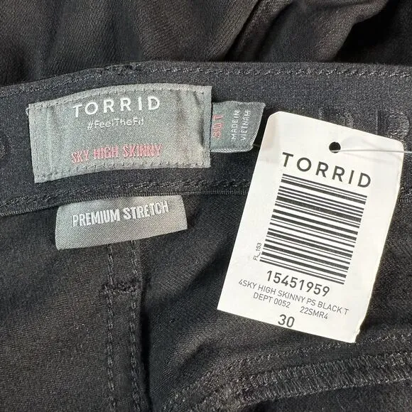 NEW Torrid SKY HIGH SKINNY Size 30 T Black High Rise Jeans Denim Pants 53x29